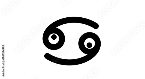 Playful cartoon crab zodiac symbol Cancer black icon on white background, cute and whimsical astrological sign for fun design