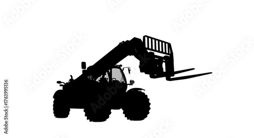 Powerful telehandler forklift silhouette lifting heavy loads, essential for construction and industrial projects, ready for action.