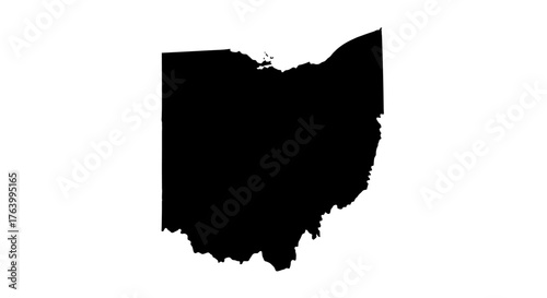 Bold black silhouette map of Ohio state, a powerful visual for American identity and regional pride, perfect for patriotic and informational projects.