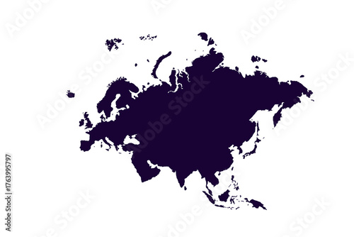 Map of Eurasia, sign silhouette. World Map Globe. Vector Illustration isolated on transparent background. Europe and Asia continent.