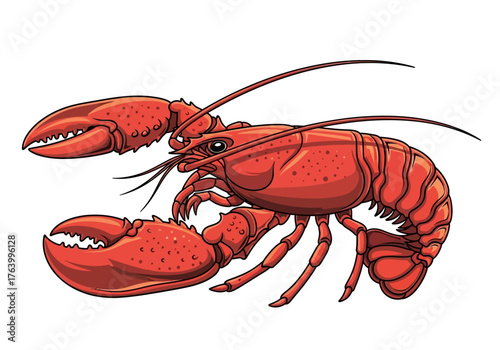 Illustrated Red Lobster with Large Claws and Antennae.