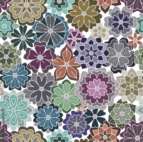 A hand-drawn floral pattern in bright colors.Seamless pattern.