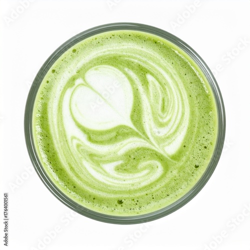 Matcha Latte Isolated on White Background — Trendy Green Tea Drink with Milk Foam