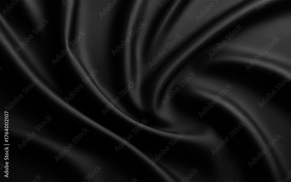 Fototapeta premium Dark soft true black and white silvery pale dusty silk satin fabric material. Luxury elegant background. Wave line crumpled swirl. Abstract brilliant smooth rich royal velvet wallpaper. Fashion.