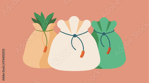 Reusable fabric pouches sourced from organic cotton secured with drawstrings ideal for bulk food shopping.
