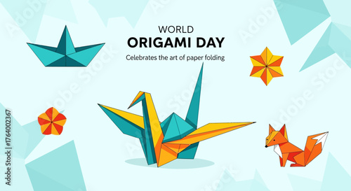 Celebrate World Origami Day with playful paper art! Explore the joy of paper folding with whimsical origami boat, crane, fox, and star designs for creative inspiration and festive decorations.