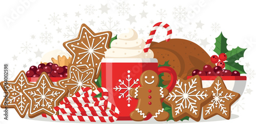 Festive Holiday Feast Gingerbread Cookies, Cozy Drink, and Holiday Cheer for the Season