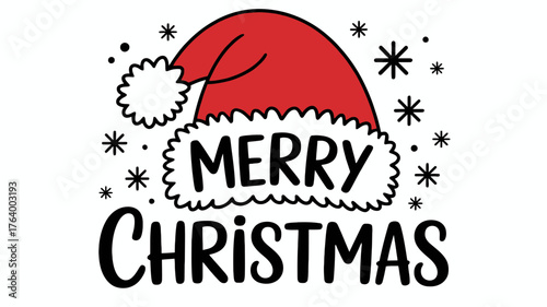 Festive merry christmas greeting featuring a classic santa hat with snowflakes and bold holiday lettering