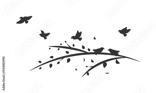 小鳥と枝のシルエット