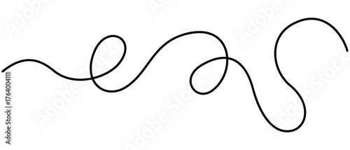 Curly one Line. Squiggle wavy and decorative ornament in editable stroke. Wiggly curvy doodle element isolated on white background. Irregular vector illustration