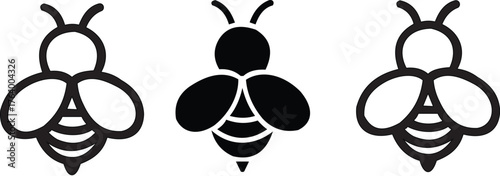 Bee icon. Flying insect with striped body and wings vector illustration. Honeybee symbol for pollination and wildlife representation. Nature, apiary and environmental pictogram.