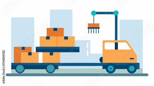 An automated guided vehicle AGV transporting parts through a manufacturing plant emphasizing logistical efficiency.