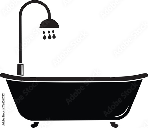 bath tub with shower head icon vector silhouette illustration isolated on white background