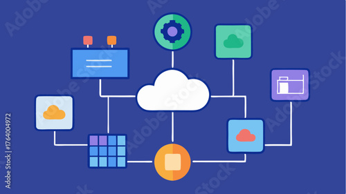 A conceptual block diagram showing the integration of various cloud services within an enterprise ecosystem including analytics CRM and collaboration tools.