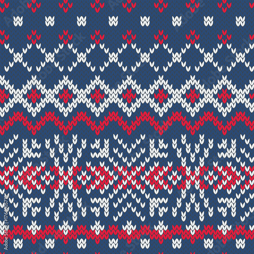Scandinavian jacquard knitted seamless pattern. Vector illustration.