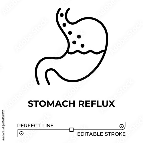 Vector line icon related to stomach reflux. Perfect Line. Editable Stroke.