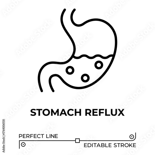 Vector line icon related to stomach reflux. Perfect Line. Editable Stroke.