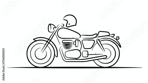 Classic motorcycle with helmet, ready for an open road adventure