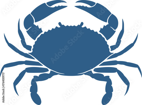 Blue Crab Silhouette. This image shows a black silhouette of a blue crab, also referred to as a crab outline or crustacean shape. Vector clipart illustration design.