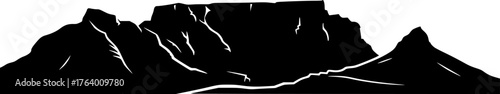 Silhouette table mountain. This image showcases a bold black outline of Table Mountain with a flat top and rugged edges, symbolizing natural beauty. Vector black clipart illustration design.
