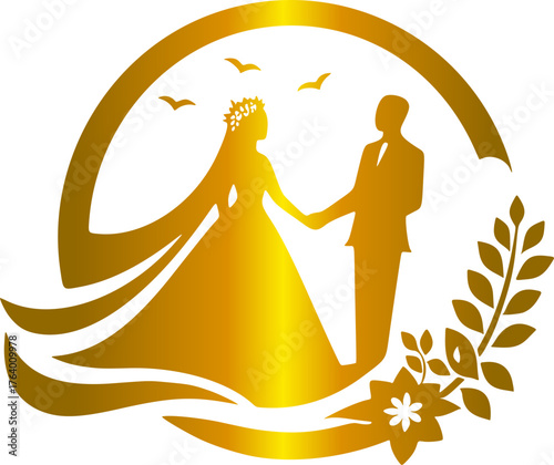 Vector wedding silhouette, gold texture