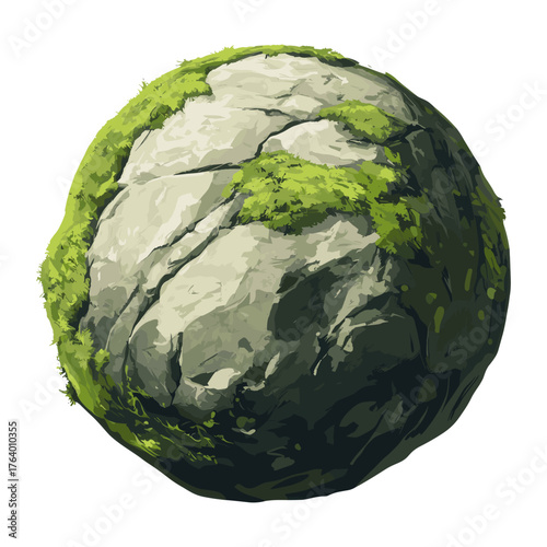 A round rock with moss illustration sphere vegetable vector