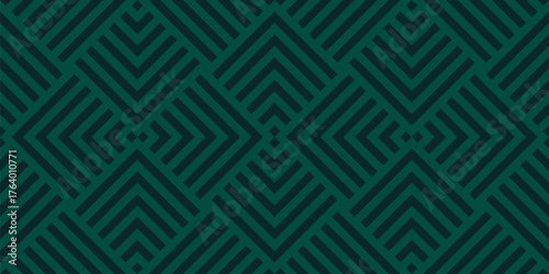 Geometric lines vector seamless pattern. Trendy texture with stripes, squares, chevron, arrows, lines, tiles. Abstract dark green linear graphic background. Stylish ornament. Modern repeated design