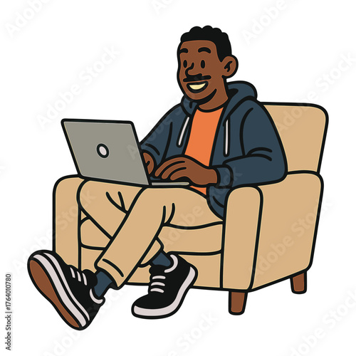 Man sitting with laptop vector