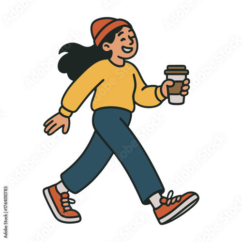 Cheerful person walking coffee vector