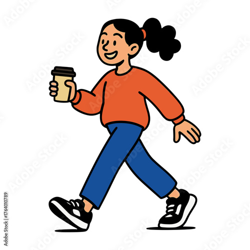 Cartoon person walking with coffee vector
