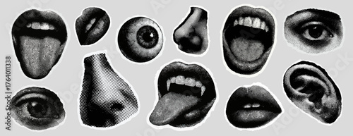 Collage of expressive facial features vector