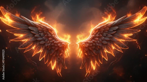 Burning Angel Wings on Dark Background – Dramatic Fantasy Motion Video