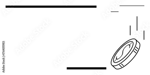 Coin in motion with geometric lines suggesting movement, currency, finance trends, investment, money flow, growth, wealth and opportunity. Ideal for economics banking and saving concepts. Simple