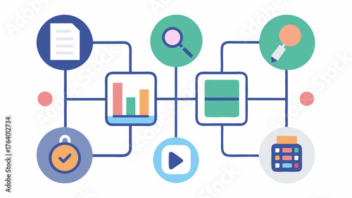 A comparative analysis tool showing research outputs across disciplines paired with an icon grid of corresponding digital library assets.