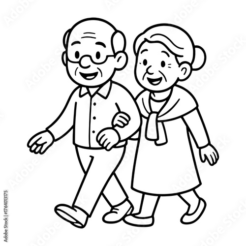 Elderly couple walking happily vector