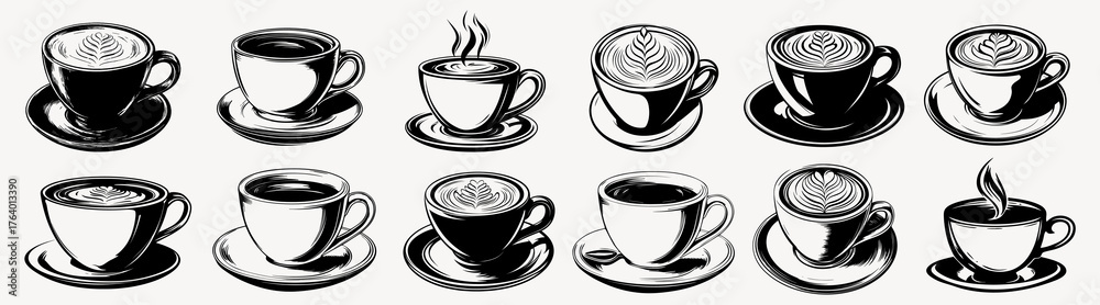 Obraz premium Artistic coffee cup illustrations, element vector set