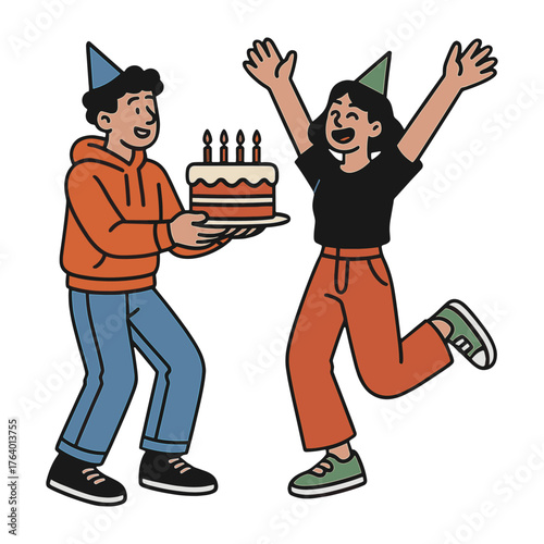 Celebration with birthday cake illustration vector