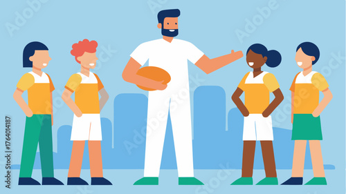 A volunteer stands by the sidelines offering strategic advice to a local team during a timeout.