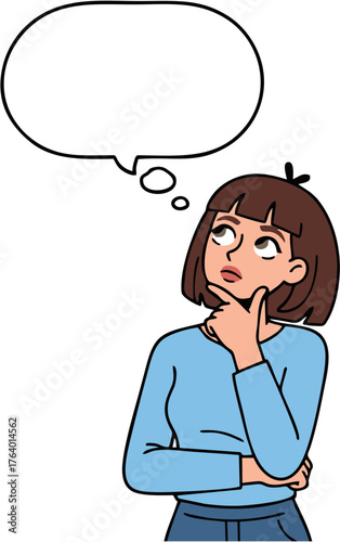 Pensive Woman with Thought Bubble Exploring Ideas and Inspiration