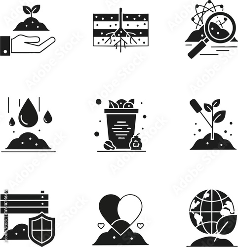A versatile icon set illustrating sustainable agriculture, gardening, and environmental protection