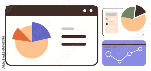 Interactive dashboard featuring pie charts and a line graph showcasing data trends, with text placeholders. Ideal for analytics, reporting, business strategy, education, research, marketing