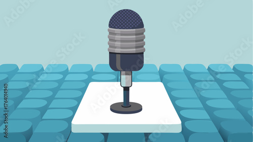 A professionalgrade microphone sitting atop a foampadded isolation shield highlighting sound quality focus in the studio.