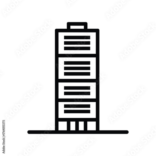 Modern multistory building icon showing linear construction against a white background