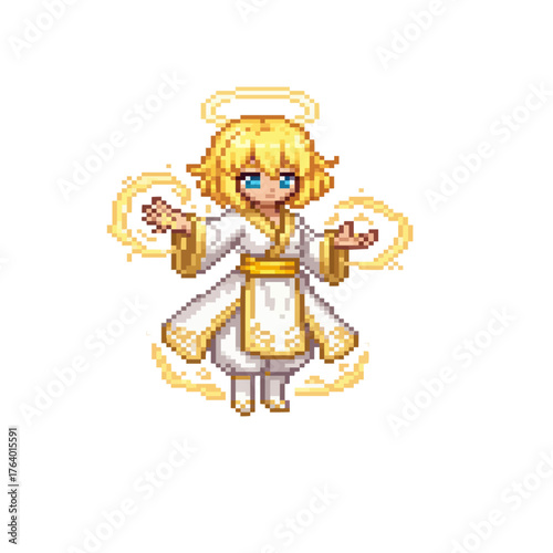 pixel art light mage healing pose holy magic
