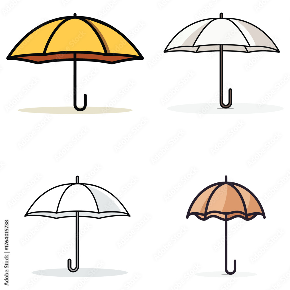 Fototapeta premium A yellow umbrella icon with a brown handle and shadow.