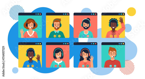 Diverse Customer Service Representatives Engage Online and Offer Support Via Modern Digital
