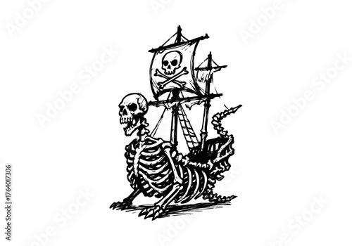 Pirate ship hand drawn simple sketch vector illustration