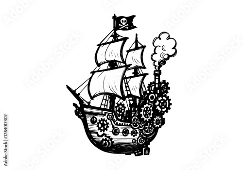 Pirate ship hand drawn simple sketch vector illustration
