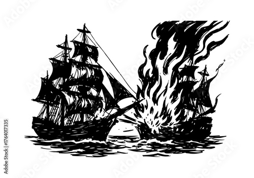 Pirate ship hand drawn simple sketch vector illustration