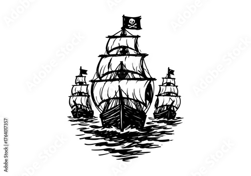 Pirate ship hand drawn simple sketch vector illustration